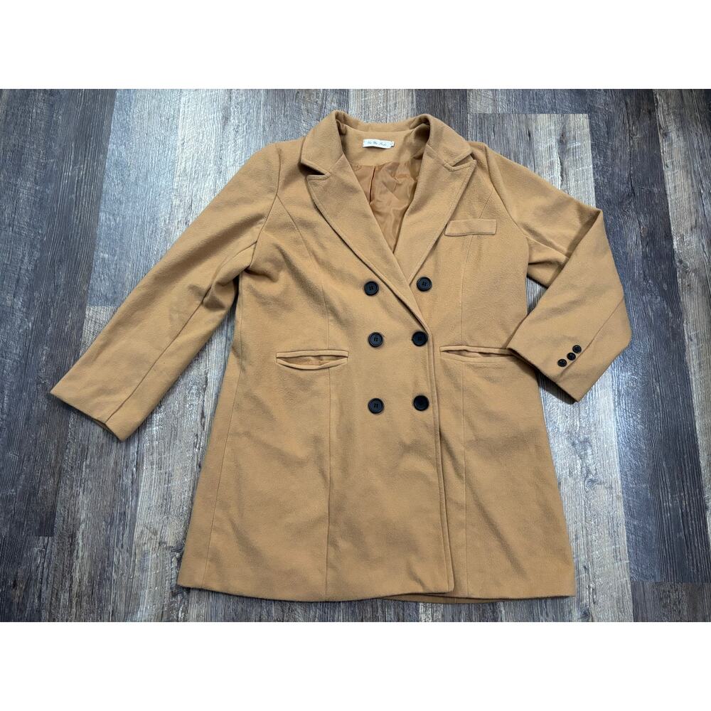 Ya Ya Fushi Womens Camel Tan Double Breasted Pea Coat Jacket Plus Size 5XL